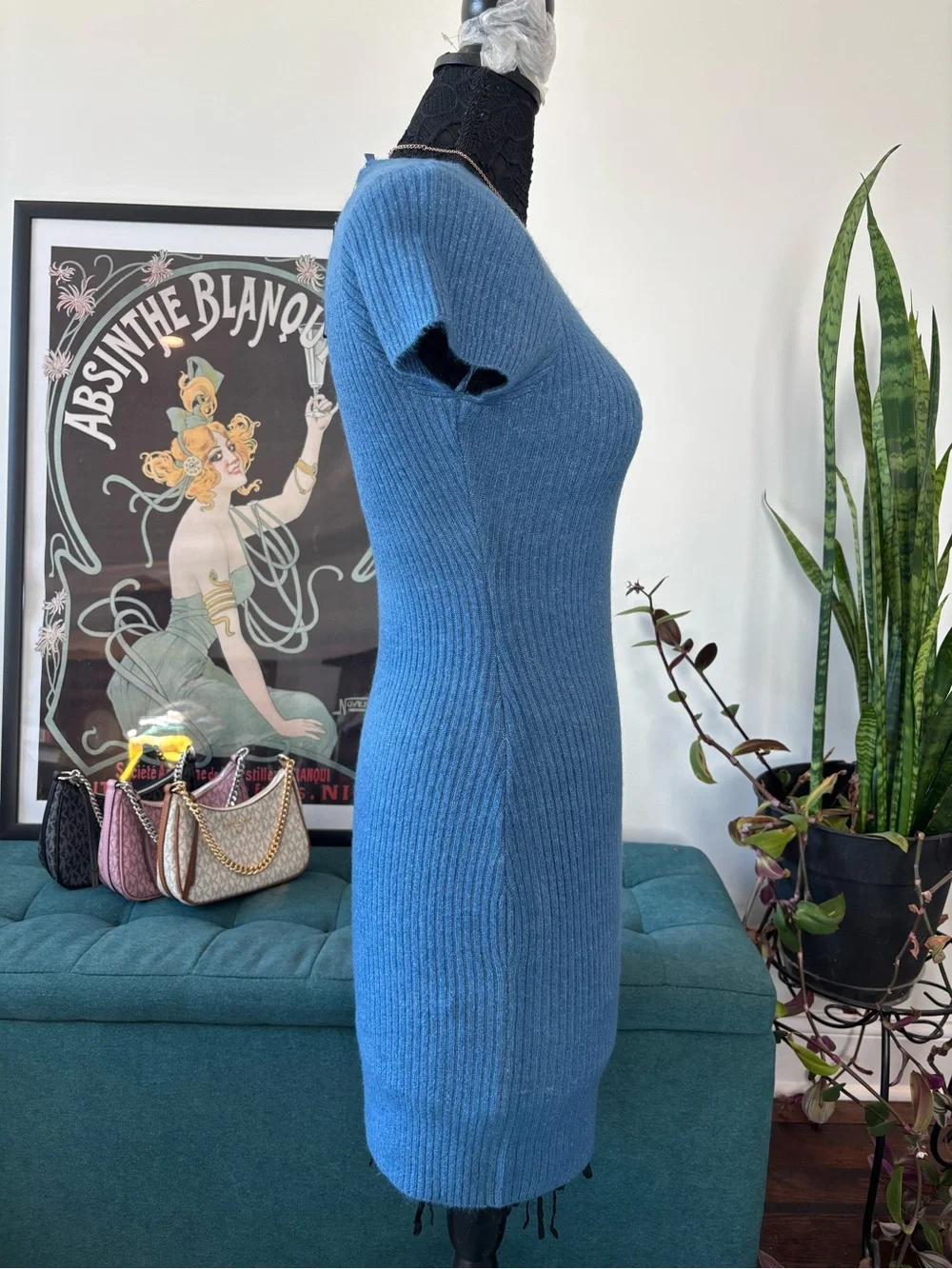NWT - Guess Ribbed Knit Midi Dress in Blue - Picture 3 of 5